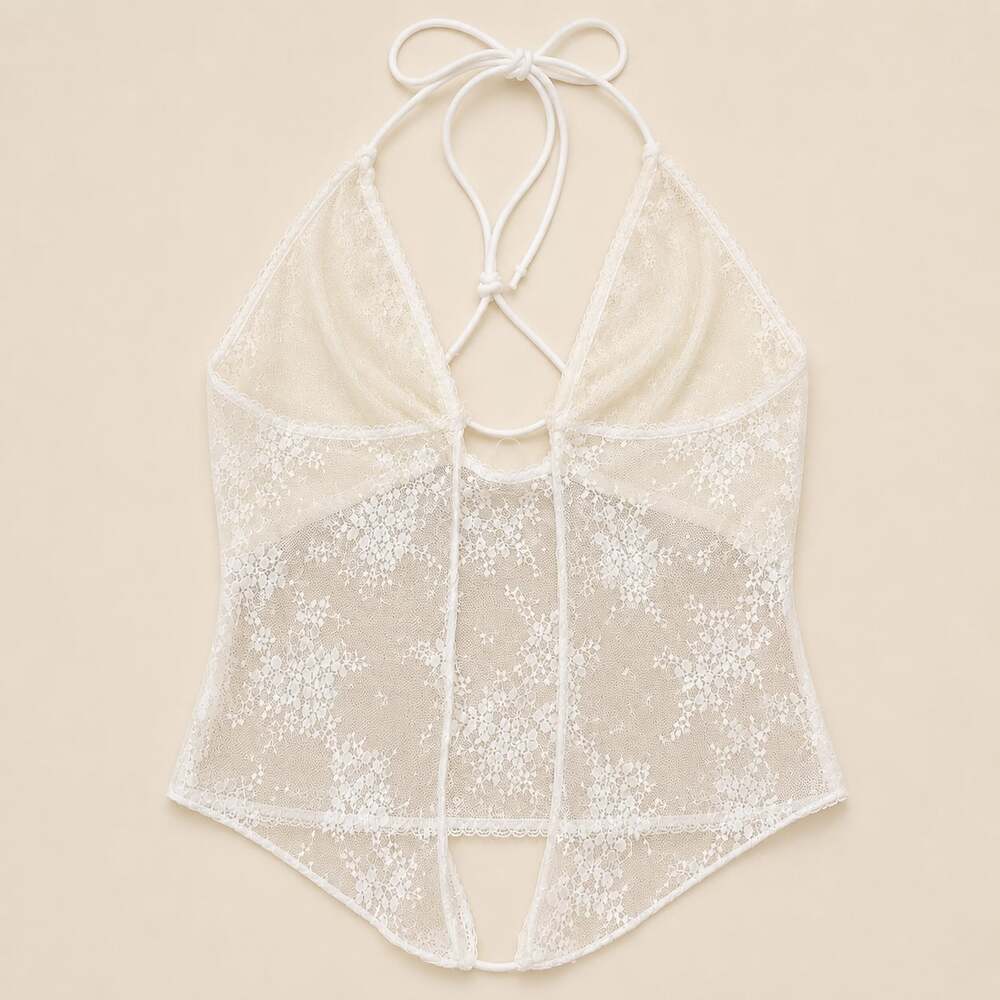 Angelcore Fairy Lace Mesh Halter Tie Top Sheer Coquette Y2K Baby Tee